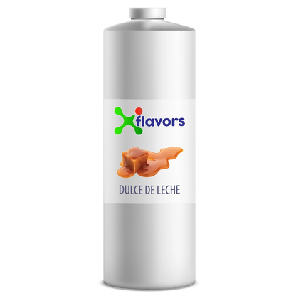 Bottle of X flavors Dulce de Leche on a white background