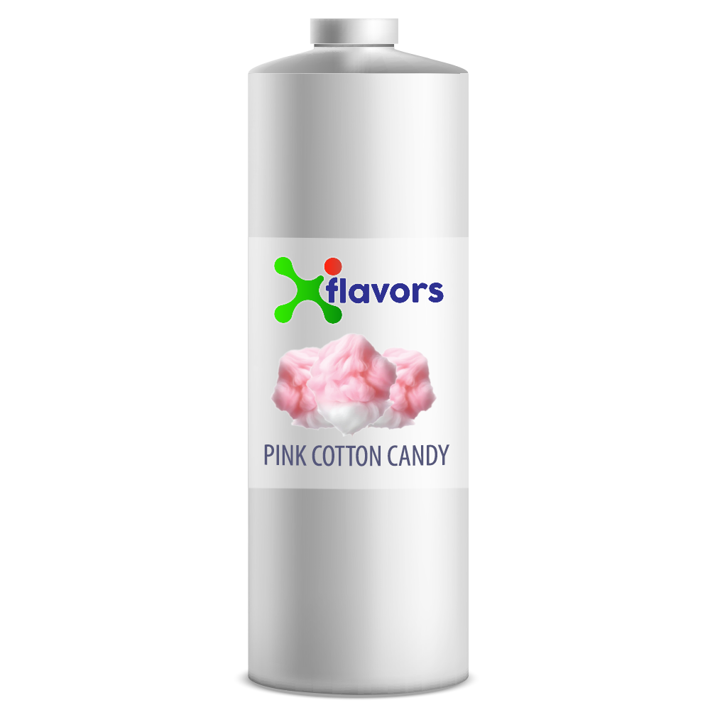White bottle labeled 'X flavors Pink Cotton Candy' on a white background