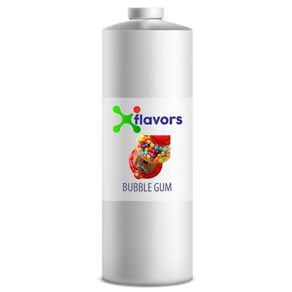 Bottle of X flavors bubble gum on a white background