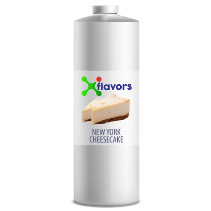 Bottle of New York Cheesecake flavor with 'X flavors' logo on a white background