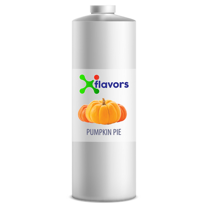Bottle labeled 'X flavors Pumpkin Pie' with a pumpkin illustration on a white background