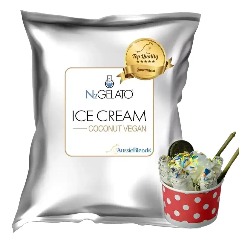 N2Gelato Coconut Vegan Rolled Ice Cream Mix - tropical coconut cream Australian-made plant-based non-dairy frozen dessert powder by AussieBlends, engineered for Thai-style cold pan technique