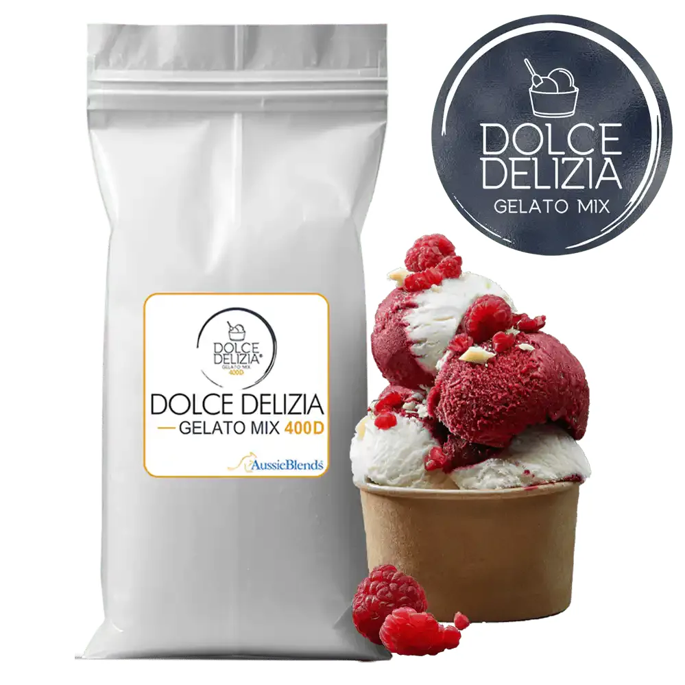 Dolce Delizia Base 400 Completa Italian Gelato Mix bag - complete all-in-one dairy formulation by AussieBlends for batch freezer gelato production