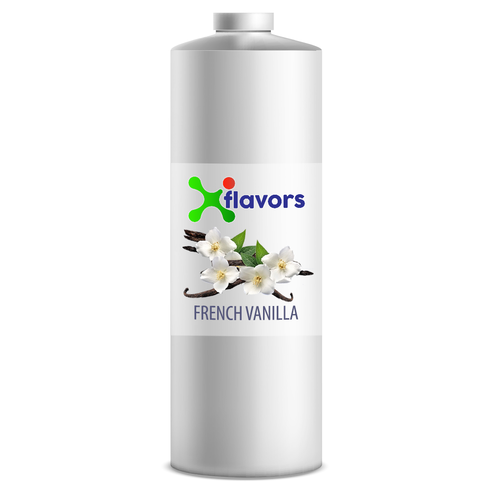 Bottle of Xflavors French Vanilla flavoring on a white background