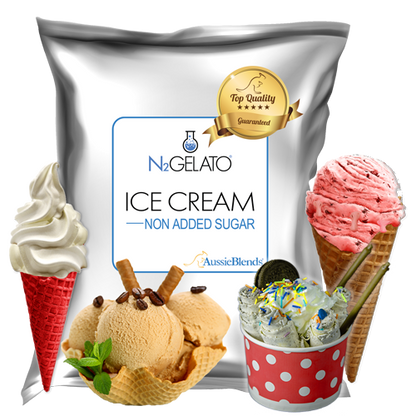 N2Gelato ice cream packaging with various ice cream cones and a bowl on a white background