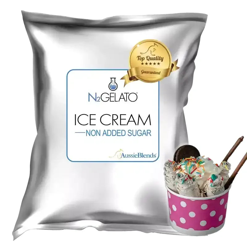 N2Gelato No Added Sugar Rolled Ice Cream Mix - Australian-made reduced-sugar frozen dairy dessert by AussieBlends, sweetened with Erythritol and Maltitol, diabetic and keto friendly for Thai-style cold pan technique