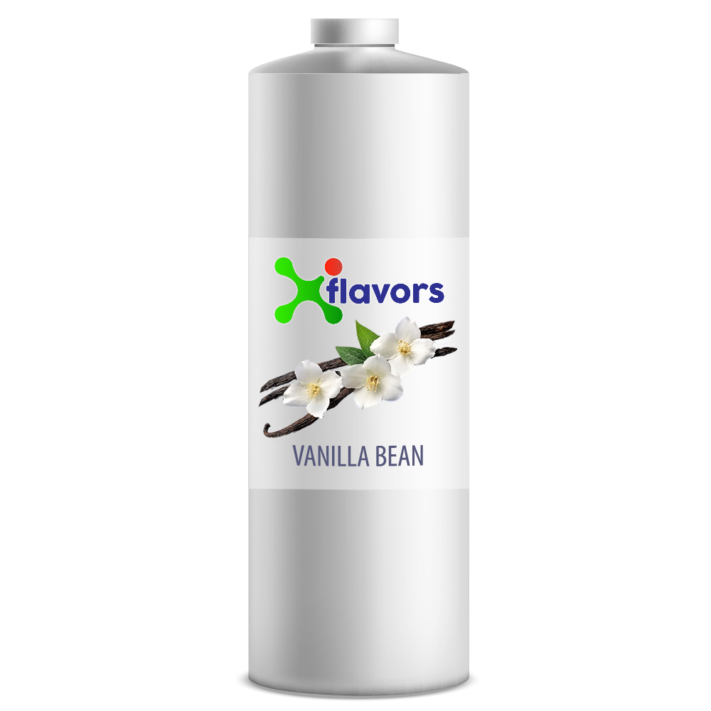 Vanilla bean extract bottle with 'X flavors' label on a white background